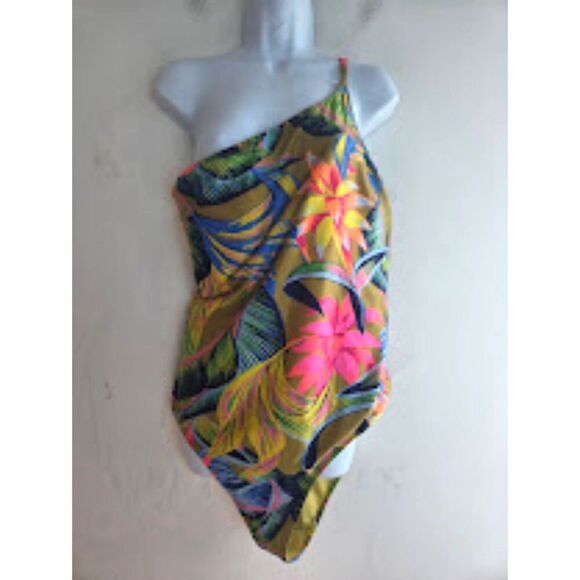 Aerie Women Olive Green Mulitcolor 1 Side Strap 1 Piece Swimsuit size XXL - Picture 1 of 6
